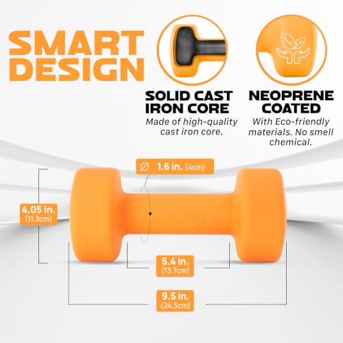 Image of Yes4All Neoprene Coated Dumbbell Hand Weight Sets of 2 - Multiple Weight Options with 15 Colors, Anti-roll, Anti-Slip, Hexagon Shape