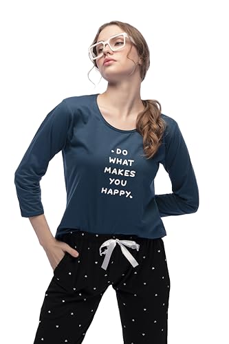 Image of LOTIK Women Cotton Heart Print Top & Payjama Full Sleeve Night Suit Set