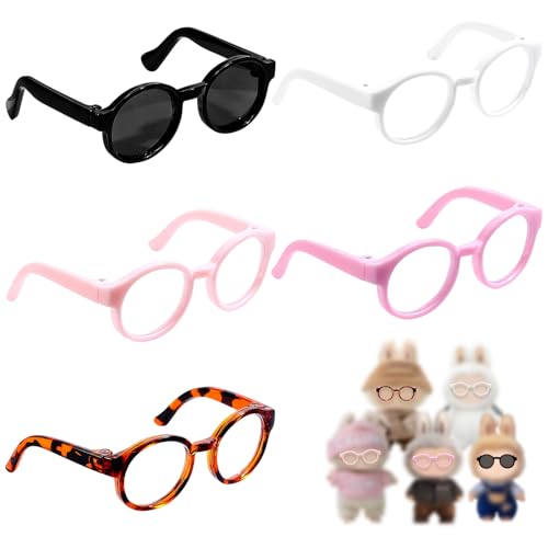 Plastic Doll Dress up Eyeglasses 5Pcs Doll Glasses Mini Glasses Fit Toy Accessories 5 Colors Compatible with 5.12 Inch Figures（Black,Pink,Purple,Leopard Print,White）
