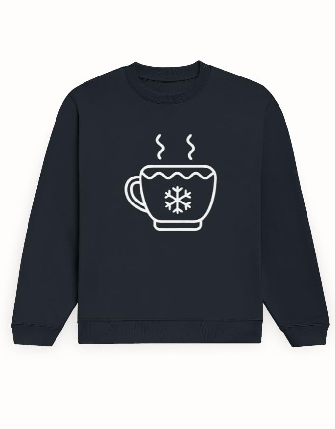 Image of Cozy Winter Holiday Sweatshirt, Cotton Fleece, Hot Cocoa Cup Graphic Design, Unisex Regular Fit, 300 GSM Premium Fabric