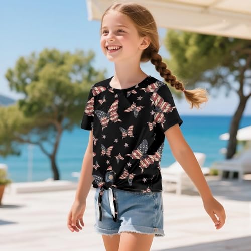 Girls Tie Knot Front T-Shirt Casual Cute Summer Short Sleeves Loose Crewneck Tops Age 5-12 Years for Summer3