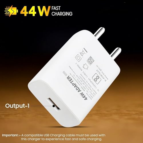 Image of Original Compatible with 44W Rapid Charge Wall Adapter | Vi vo Y16 Y100A V21E Y53s Y55 V23 5G Y27s Y28 V21 V20 | USB Type A to C Fast Charging Adapter with Data Cable