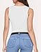 ALGALAROUND Sleeveless Tank Tops for Women Cut Out Front Ribbed Tshirt Crew Neck Casual Shirt White Large