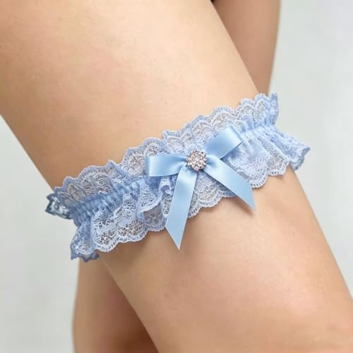 Image of Blue Garters for Bride Wedding Garter Set for Bride Bridal Garter Leg Thigh Blue