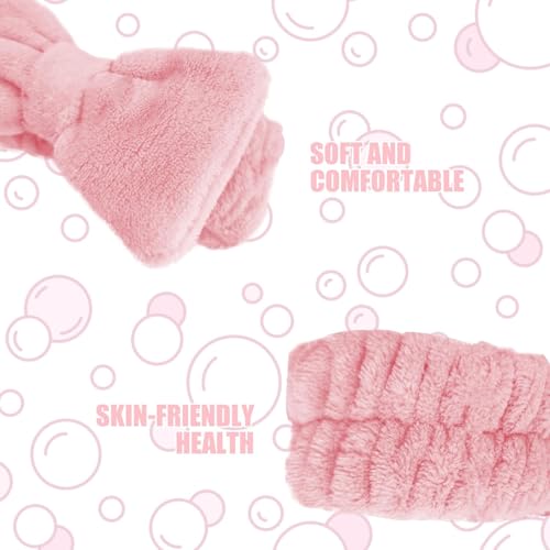 Image of Spa Headband and Wristband Set, Face Wash Headband Makeup Skincare Headband Wrist Bands Washing Face for Preppy Skincare Women Girl (Pink)
