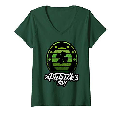 Femme Cadeau irlandais de la St Patricks Day Horseshoe Lucky Shamr T-Shirt avec Col en V