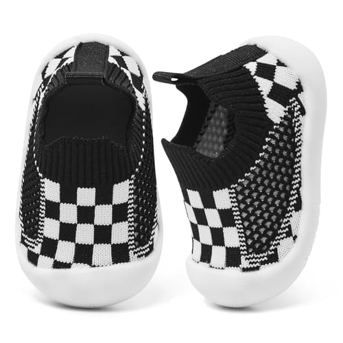 MK MATT KEELY Baby First Walking Shoes for Wide Feet Boys Girls Soft Mesh Breathable Sneakers for Toddler Infant,Black White,4.5 UK Child