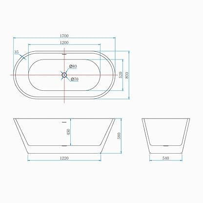 Aica Sanitär Badewanne Acryl Set mit Siphon für 2 Personen,170x80x58cm für Badezimmer,Weiß – Bild 6