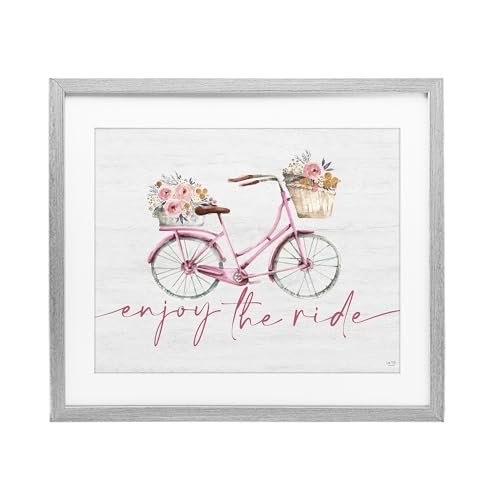 Lux + Me Designs Stupell Industries 'Enjoy The Ride Bicycle'�A�K���X���t���[���v�����g�A�O���[�A21 x 17�C���`�A�|���₷�����A�č���