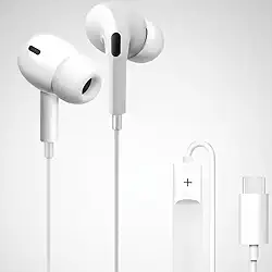 Fone de Ouvido Intra-Auricular USB-C com microfone, Graves Reforçados, Cabo 1,2m, Compatível com iPhone iOS, Samsung Androide, Ideal para Chamadas, Músicas e Vídeos, Cor Branco