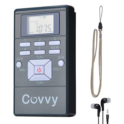 COVVY Portable FM Stereo Radio with Earphone, Mini Pocket Size Digital Tunning FM Transistor Radio for Walking, Running, Jogging