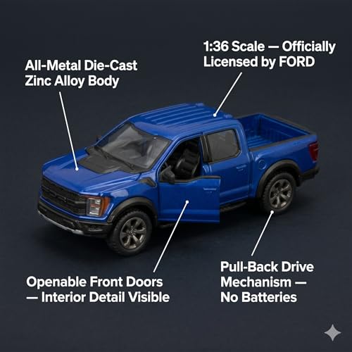 Image of Wizplex Kinsmart Ford F-150 Raptor R 1:36 Scale Officially Licensed Die-Cast Metal Car Model - Pull-Back Action Openable Doors Pick-Up Truck Collectible Toy