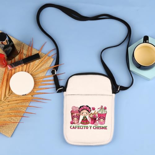 BLUPARK Funny Cafecito y Chisme Mexican Coffee Cups Crossbody Bag Mexican Concha Pun Gift Mexican Themed Crossbody Bag 7