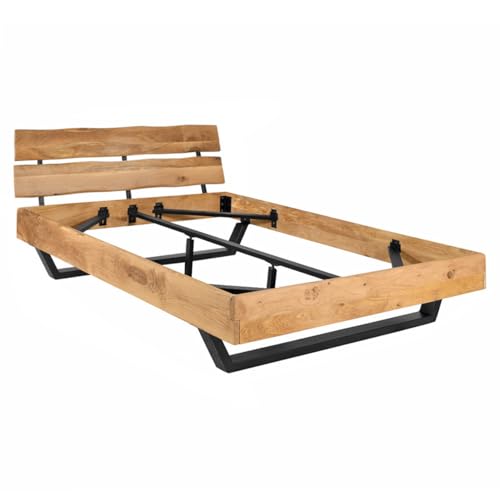 Meubletmoi - Cama de 160 x 200 cm, madera de roble macizo con patas de metal negro - Fabricación artesanal - Estilo natural - Ottawa