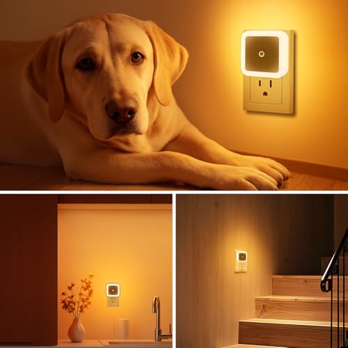 KINUR 6 Pack Night Light, LED Night Lights Plug into Wall with Dusk to Dawn sensors, Plug in Night Lights for Kids Room, Bedroom, Bathroom, Baby Nursery,Stair Lights, Hallway Light, Amber Color — view 6