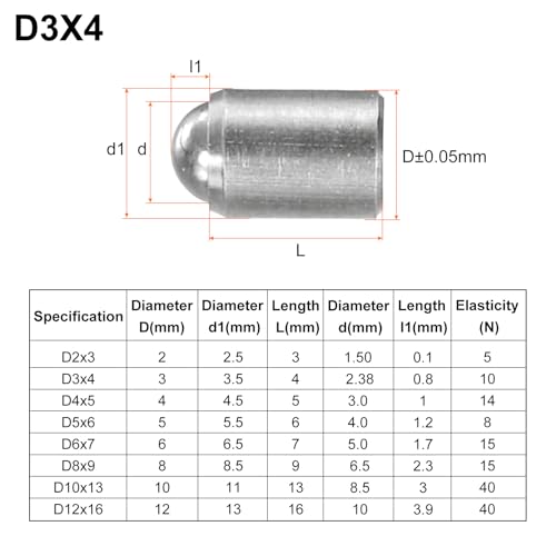 QUARKZMAN 30 Stück Kugelsperrfedern 3x4mm 304 Edelstahl Keine Stufenpositionierungsperlen Kugelfedern Kugelfangriegel für Türschrank mechanische Geräte Möbel
