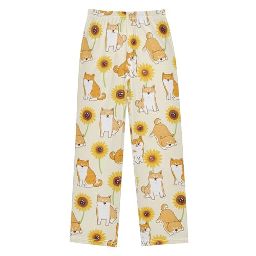 Boys' Pants Sunflower with Cute Dogs Long Bottoms Jogger Pants Elastic Waist Trousers with Pockets S-XL