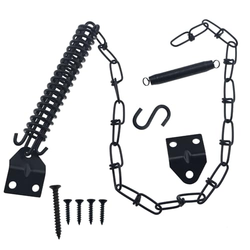 QAZXCDEW-Screen Door Chain and Spring Storm Door Wind Chain Door Chain Stopper Prevents Slamming Open or CloseBlack-1Set