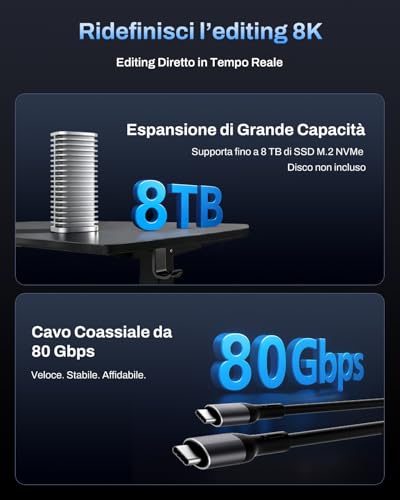 D1 SSD Pro 80Gbps M.2 NVMe SSD Enclosure, fino a 7061MB/s, Custodia Interamente in Alluminio con Raffreddamento Efficiente, Silenziosa(senza disco) - Hdd - Immagine 7