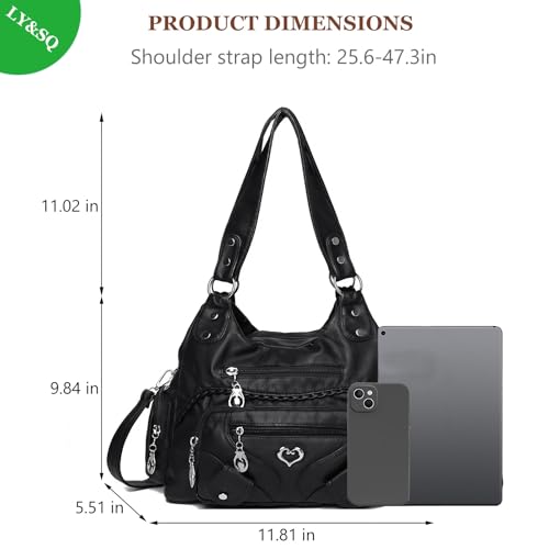 Bolso Hobo LY&SQ para Mujer de Cuero PU Negro miniatura 4