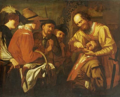 POSTERIIk Mural Fotos Prints sobre Lienzo un dentista ciarlatano che estrae un dente mentre un gruppo di spettatori guarda vicino da Gerrit Van Honthorst Para la Decoración del Hogar 60x90cm