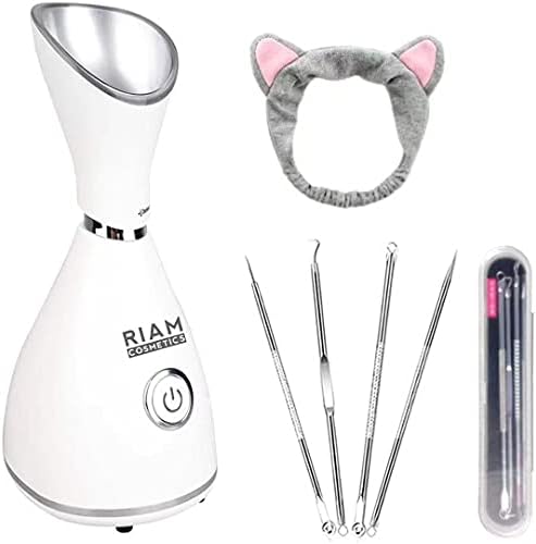 Facial Steamer RIAMCOSMETICS Nano Ionic Face Steamer Home Use Warm Mist Humidifier Steamer Face Sauna Spa Sinuses Moisturizing Deep Cleansing Pores Stainless Steel Skin Kit Blackheads Acne Skin Care