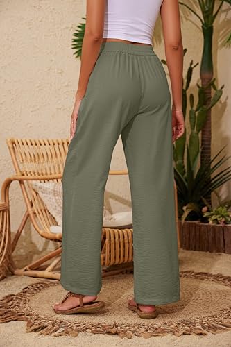Image of KICZOY Women Flowy Pants Drawstring Waist Wide Leg Palazzo Beach Pants Loose Fit with Pockets