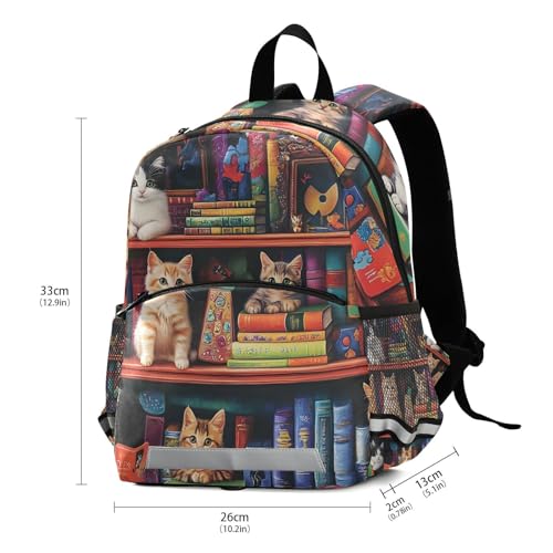 Toddler Backpack for Boys Girls, Colorful Bookshelf Cats Travel Backpack Small Little Kid's Backpacks3