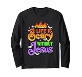 Photo Gallery costume di halloween con scritta "life is scary without jesus" maglia a manica Photo Gallery costume di halloween con scritta "life is scary without jesus" maglia a manica