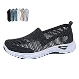 Women's Breathable Mesh Orthopedic Sneakers,Casual Fashion Non-Slip Walking Shoes Comfortable Soft Sole Slip-on Loafers Tennis Shoes (Black,7.5)