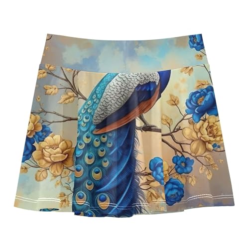 Joisal Fun Cute Girls Skorts Athletic Shorts Toddlers Tennis Skirts Flowy Skort Blue Peacock Gold Flowers 4t2