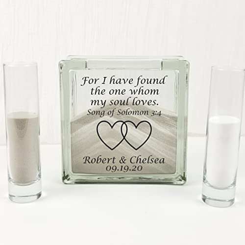 PERSONALIZED Heart GLASS Unity Sand Set For Weddings w LID, SAND, INK Printed - Wedding Sand Ceremony Kit For Wedding, Wedding Sand Ceremony Sets, Unity Candle Set Beach Wedding Decor