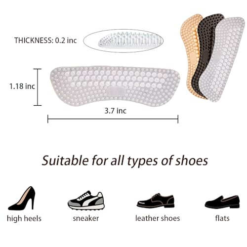 Image of 6 Pairs Silicone Heel Pads & Grips for Shoes - Anti Slip Heel Protectors with Bump Design,Transparent Black Nude, Sticky Adhesive Backing, Universal Fit for Heels Sneakers Boots (Thickness:0.2in)