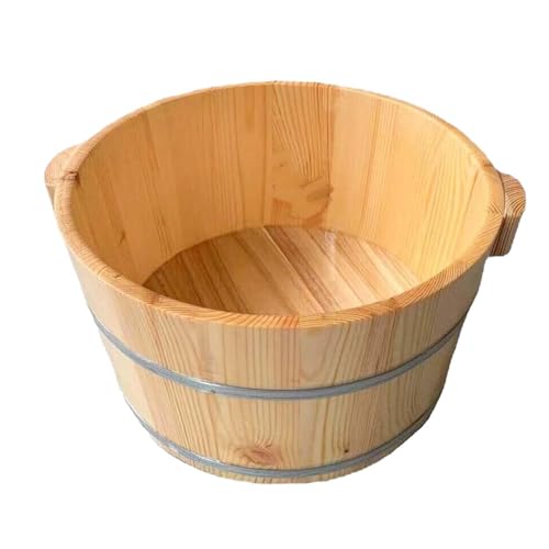 MagiDeal Barril para baño de pies, bañera para pies de madera maciza con asa, cubo para baño de pies de madera, lavabo portátil para baño de pies para sauna