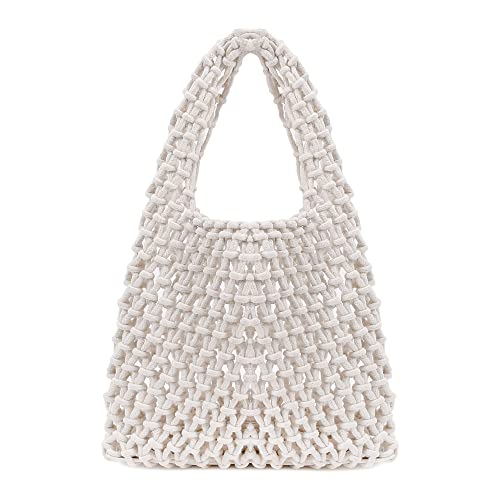 Image of Naimo Straw Beach Bag Woven Rattan Shoulder Bag Fishing Net Handbag Cotton Rope Tote Summer Crochet Hobo Bag