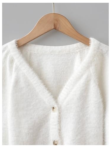 GORGLITTER Girl's Cute Cardigan Cropped Fuzzy Long Sleeve V Neck Button Down Trendy 2025 Sweaters4