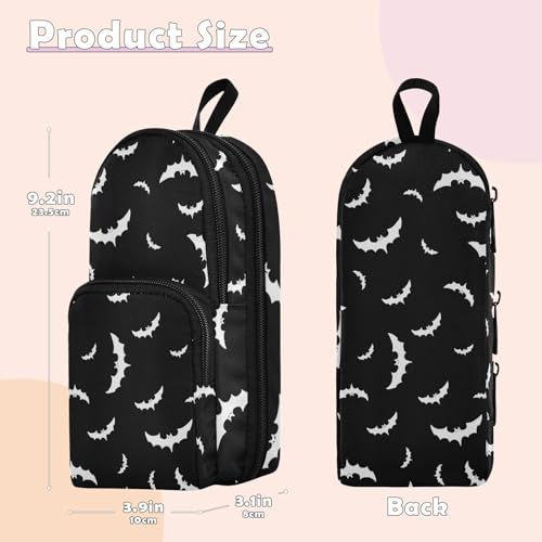 Image of ZAZYXTJ Halloween Bat Standing Large Capacity Pencil Case 3 Compartment Pen Pouch Storage Makeup Bag for School Office Teen Girl Boy Men Women