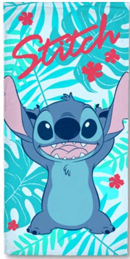 Disney Stitch Beach Towel Tropical Pattern Playful Palms - 27 x 54