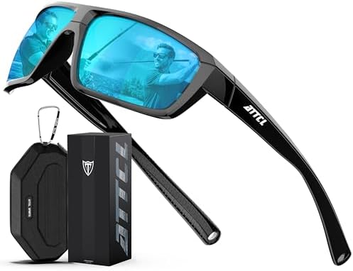 ATTCL Polarized Wrap Sunglasses for Men: Rectangle TR90 Frame, UV400 Protection Sport Glasses for Running, Driving, Fishing and Outdoor Activities