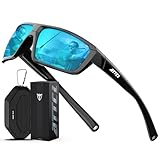 ATTCL Polarized Sunglasses Men for Fishing: UV Protection Lightweight TR90 Sports Wrap Sun Glasses Driving Golf Cycling Running 5001 black-blue