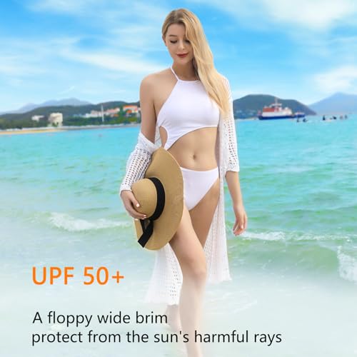 Image of Beach Hats for Women - Beach Hat Womens UPF 50+ | Packable Sun Hat Women Roll Up, Wide Brim Straw Hat for Women