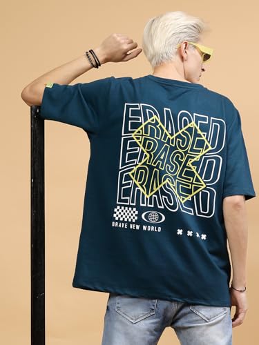 Image of Rigo Back Printed Half Sleeves Round Neck Oversized T-Shirt for Men | Drop Shoulder T-Shirt for Men | Loose Baggy Fit T-Shirt for Men