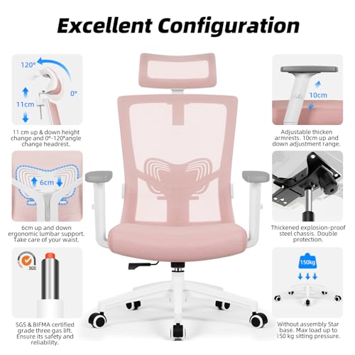 Daccormax Bürostuhl, ergonomisch mit Kopfstütze, Lendenwirbelstütze und Armlehnen, drehergonomischer Schreibtischstuhl, Wippfunktion… – Ansicht 4