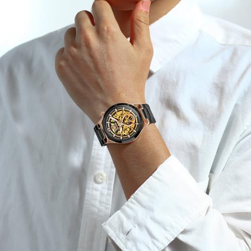 Image of OLEVS Mens Skeleton Watches Automatic Self Winding Mechanical Designer Luxury Dress Stainless Steel Waterproof Original Wrist Watches for Men