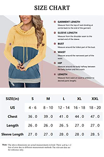 For G And Pl Womens Fashion Color Block Comfy Tunic Sweatshirt Cowl Neck Drawstring Ladies Thumb Holes Hoodie Pullovers Yellow S #TOP6