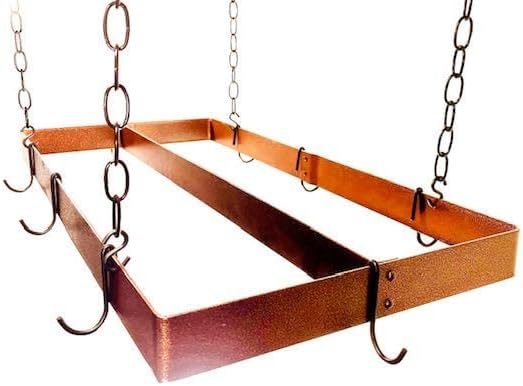 Rogar Hammered Copper Rectangular Pot Rack with Centerbar