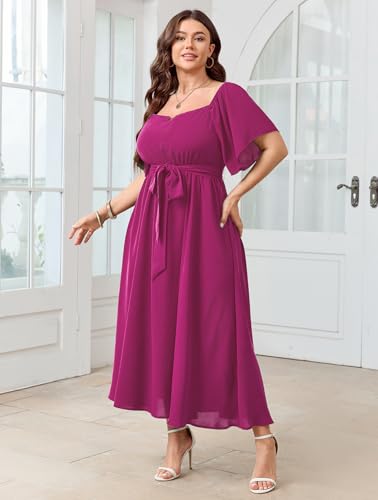 Image of SCOMCHIC Womens Plus Size Formal Dresses Off The Shoulder Wedding Guest Cocktail A-Line Split Maxi Dress with Pockets