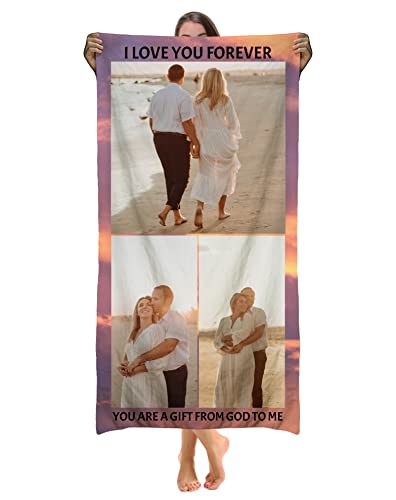 Reuhen Toalla de Playa Personalizada con Foto,Imagen,Texto y Nombre, Toalla Personalizada de Microfibra con Tus Fotos y Texto,Ultraligera y de Secado Rápido, para Sauna Playa Fitness Yoga Deporte