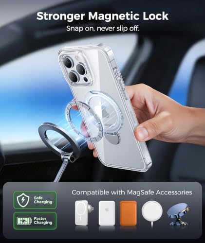Image of FNTCASE for iPhone 13 Pro-Max Case: [360 Spin Magnetic Stand] [Compatible with Magsafe] [Screen Protector] Clear Magnetic Phone Cases Anti Yellowing Shockproof Protective Phone Cover - Clear
