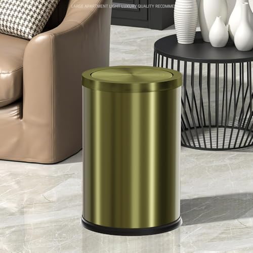 Image of 9L /2.4Gal Antique Bronze Bathroom Trash Can, Small Flip Garbage Can with Lid,Brushed,Single-Layer,Trash Bin for Laundry,Hotel,Office, Laundry Room (Bronze)